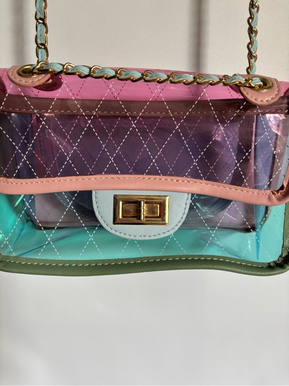 Clear Multicolor Chain Shoulder Bag - Pink Trim - Picture 2 of 4